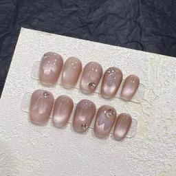 Unhas falsas acrílicas artesanais, olhos de gato, pressione as unhas, balé curto, padrão de borboleta, unhas quadradas de cobertura completa, 10pcs - Image 1