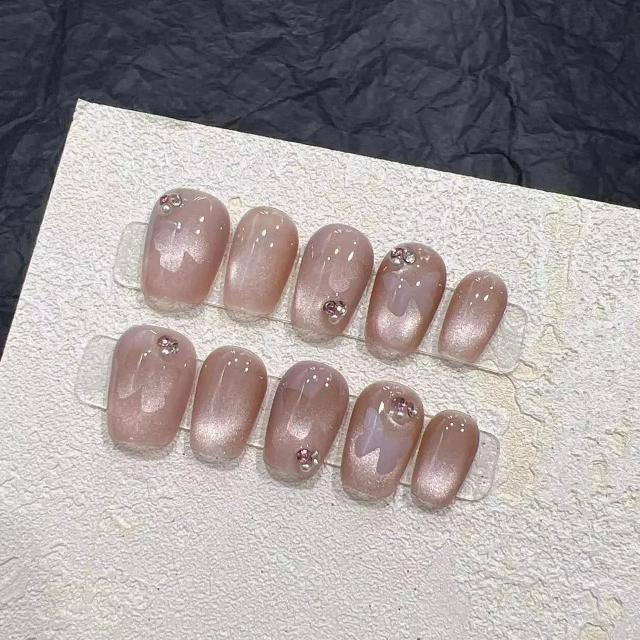 Unhas Acrílicas Artesanais de Olhos de Gato com Design de Borboleta - Conjunto Completo com 10 Peças de Unhas Quadradas para Balé Curto