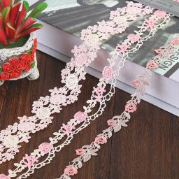 Laço bordado oco para decoração de casamento, artesanato DIY, acessórios de tecido, bege rosa, atacado, 2 metros - Image 1