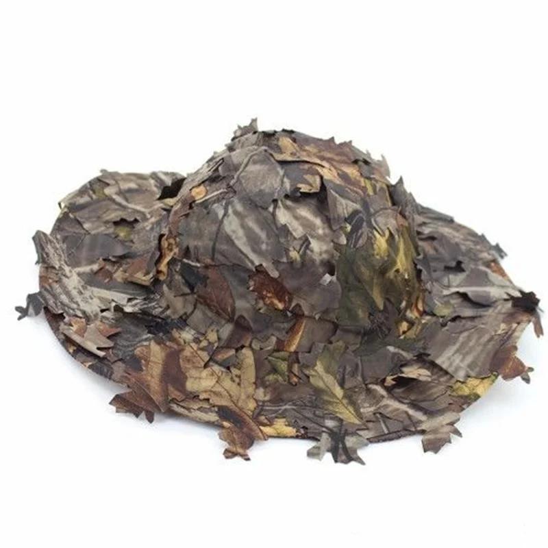 Novo efeito de camuflagem 3d folhas casual secagem rápida caça chapéu poliéster esporte ao ar livre tático tampa plana proteção solar boonie - Image 1