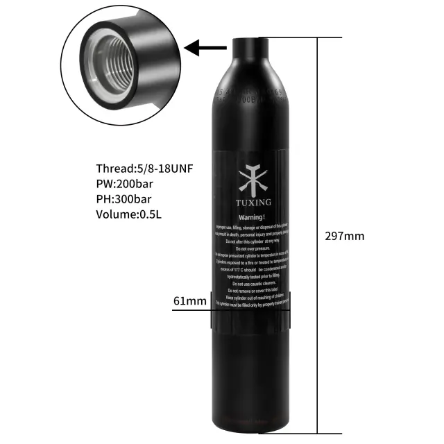 Cilindro de Alumínio TUXING HPA 3000Psi com Regulador de Válvula e Capacidade de 0,5L