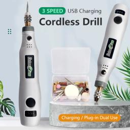 USB Cordless Rotary Tool Kit Woodworking Gravura Caneta DIY Para Jóias De Metal De Vidro Mini Broca Sem Fio 3 Velocidade Ferramentas Dremel - Image 1