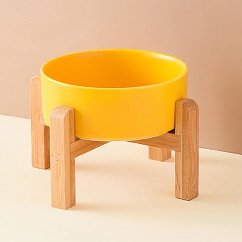 Tigela dupla cerâmica com suporte de madeira, suprimentos de alimentação elevados para cães grandes, alimentadores de comida e água, cães pequenos médios e grandes, 1500ml - Image 1