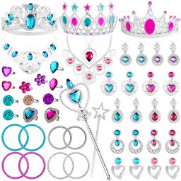 Pretend Princess Jewelry Toy Kit para crianças, coroas, colares, varinhas, brinco, pulseiras, cosplay, favor das meninas, vestido de festa, presente para crianças, 48pcs - Image 1