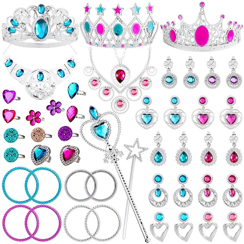 Pretend Princess Jewelry Toy Kit para crianças, coroas, colares, varinhas, brinco, pulseiras, cosplay, favor das meninas, vestido de festa, presente para crianças, 48pcs - Image 1