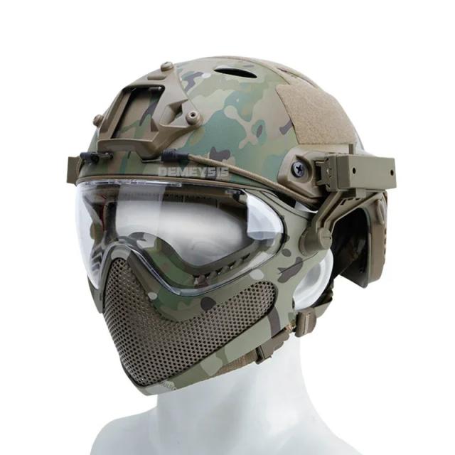 Capacete tático de airsoft e paintball com máscara de proteção completa para combate, caça e esportes de tiro