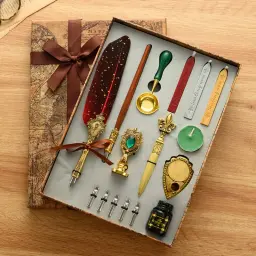 Pena Estilo Europeu Antigo Mergulhado Caneta De Tinta, Selo De Pintura De Fogo Conjunto De Caixa De Presente, Estudante Prática De Caligrafia E Assinatura Do Escritório Caneta - Image 4