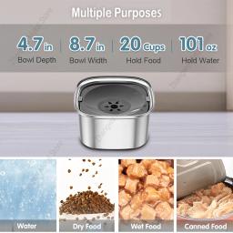 Tigela de comida para cães antirrespingos de grande capacidade, tigelas de aço inoxidável, bebedouro para cães e gatos, 3000ml - Image 5