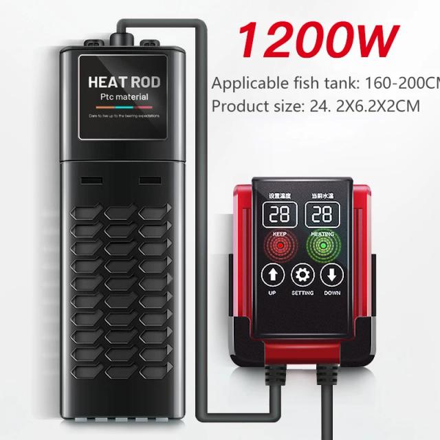 Aquecedor para Aquário com Display de Temperatura LED, Haste Ajustável e Controle Automático de 1200W