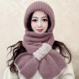 Chapéu cachecol de inverno, design de dois tons, forrado de lã, à prova de vento, proteção para os ouvidos, gorro de malha quente para clima frio, atividades ao ar livre - Image 2
