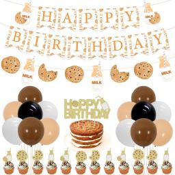 Leite e biscoitos tema festa de aniversário decorações biscoito banner de leite bolo topper balões para crianças 1st 2nd 3rd aniversário suprimentos - Image 1