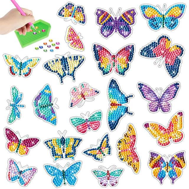 Adesivos de Parede Borboleta Diamante para Crianças - Decorações Artesanais em DIY com Designs de Desenhos Animados e Pedra Redonda