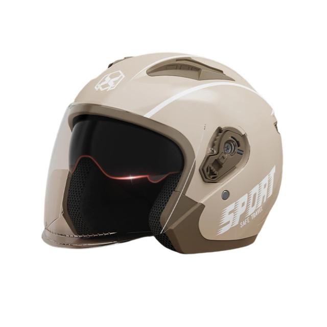 Meia Capacete de Motocicleta com Lente Dupla, Viseira Solar e Escudo do Vento, Forro Destacável e Ventilação Confortável, Estilo Elegante 3/4