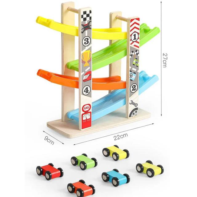 Pista de Madeira Corrida Montessori Brinquedo Educativo Jogo Mini Inércia Slide Montanha Russa Corrida