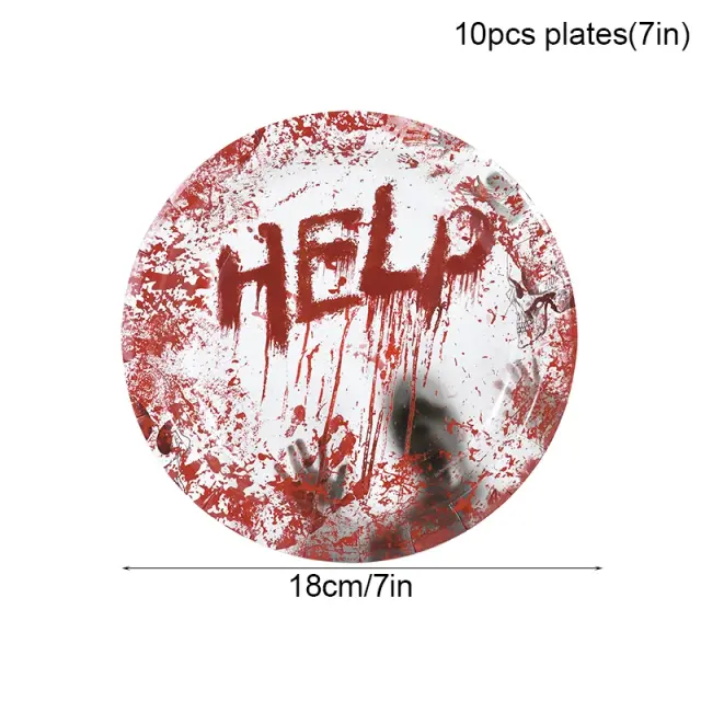 Conjunto de Talheres Descartáveis com Impressão de Mão Sangrenta para Decoração de Festa de Horror: Pratos, Copos e Guardanapos