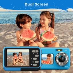 Câmera subaquática com autofoco Dual-Screen Selfie, câmera à prova d'água, cartão de 64GB, 48MP, 11ft, 4K - Image 4