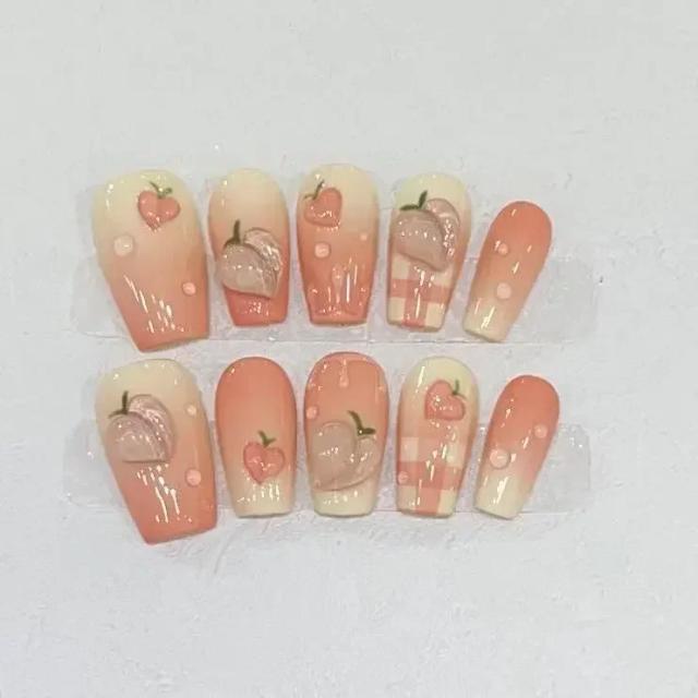 Unhas Falsas Artesanais Olhos de Gato com Coração Rosa, 10 Peças de Cobertura Completa em Acrílico com Pontas Vestíveis