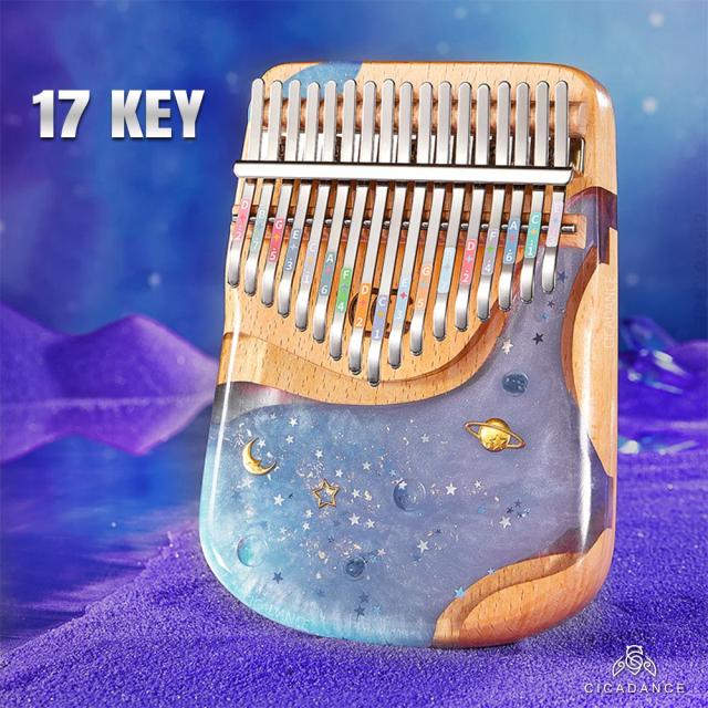 Kalimba Polegar com Teclado de Resina Epóxi - Instrumento Musical Portátil para Crianças e Adultos, Ideal para Iniciantes com 17 ou 21 Teclas