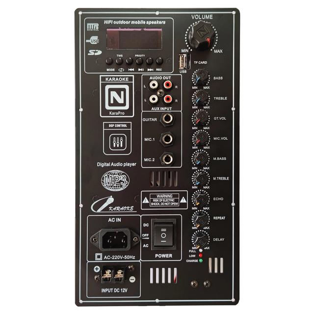 Placa Amplificadora Estéreo Bluetooth 2.0 com Alto-falante Digital, Microfone e Conexão para Guitarra - 2x150W/300W 220V, 12V