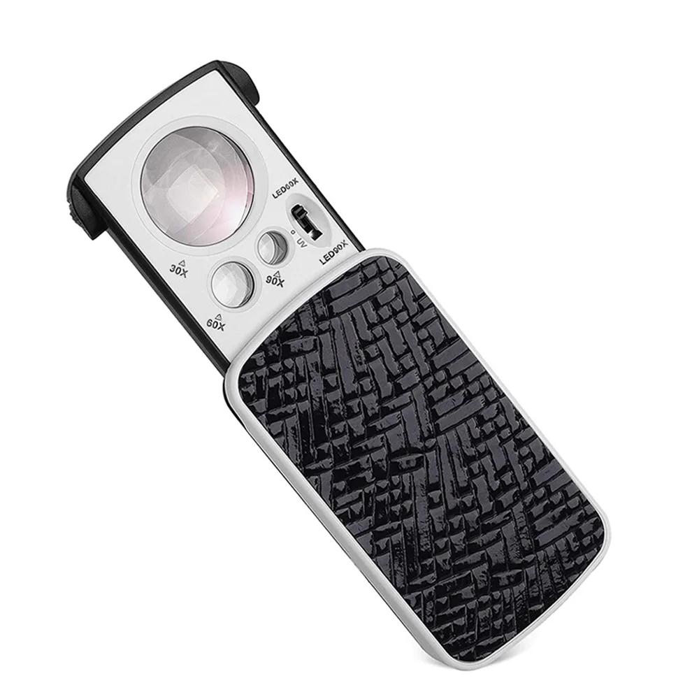 Lupa de jóias com luz UV LED, lupa de bolso deslizante, lente óptica para moedas e selos de diamantes, 30X, 60X, 90X - Image 1