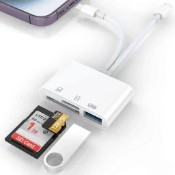 Adaptador de câmera USB 3 em 1 para iPhone tipo C para cartão SD e TF, compatível com iPhone e iPad, leitor de cartão e chave de segurança USB - Image 5