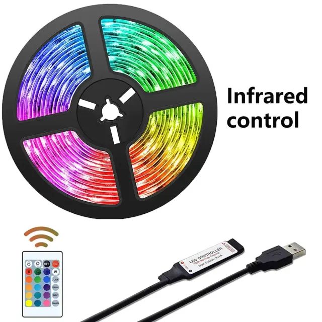 Fita LED RGB 5050 com Controle Remoto para Decoração de Quarto e Ambientes, Mudança de Cor e Iluminação de TV