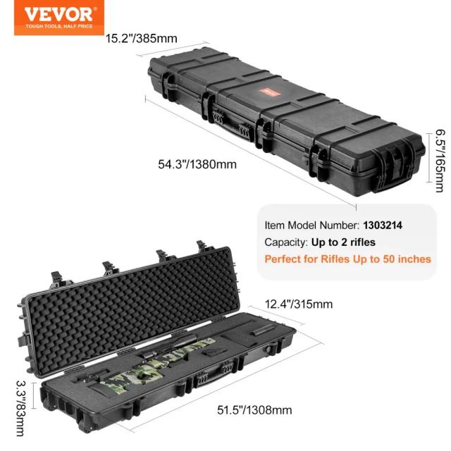 Estojo rígido para rifle VEVOR com rodas, espumas protetoras e impermeabilidade IP67 - disponível em 41 e 50 polegadas