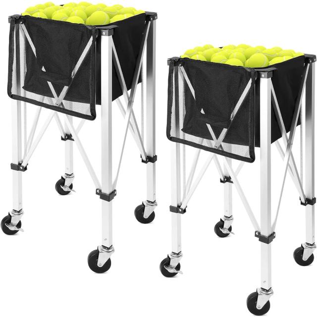 Carrinho Dobrável Portátil para Tênis e Beisebol com Cesta de Bolas e Rodas - Ideal para Ensino Esportivo