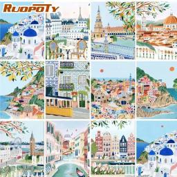 RUOPOTY Cityscape Pintura Por Números Para Adultos DIY Kits de Pigmento Acrílico Abstrato DIY Pintura Da Lona Desenho Colorir Por Numbe - Image 1