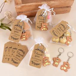 10 pçs lembranças de chá de bebê presentes para guesets urso chaveiro doces sacos de organza com tags crianças aniversário gênero revelar festa decoração - Image 2