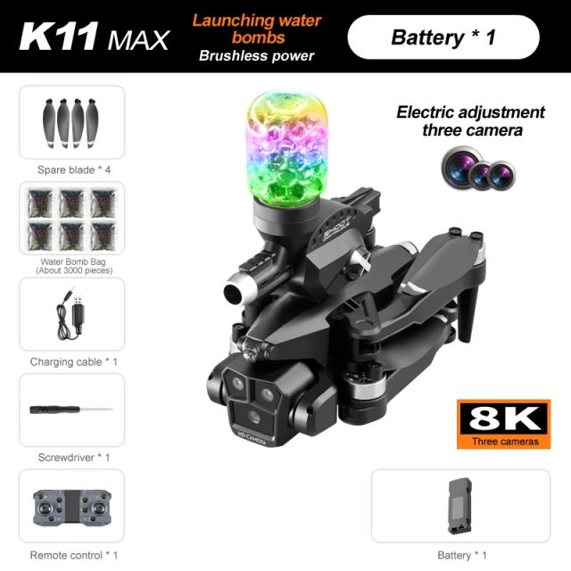 Lançador de Paintball K11Max com Câmera Profissional 8K e Motor Sem Escova - Brinquedo de Controle Remoto com Três Câmeras HD