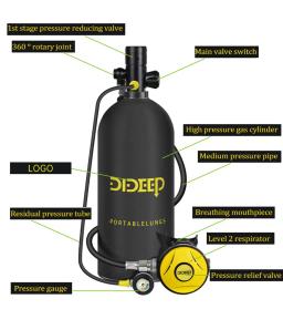 Dideep Equipamento de Mergulho e Snorkeling, Peixe Respirador, Kit de Cilindro de Oxigênio, Amarelo Padrão, 3L, X6000 - Image 4