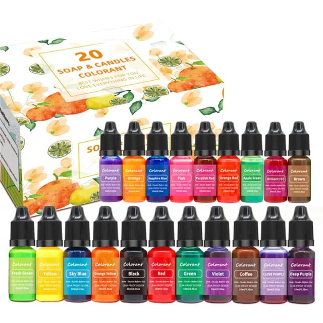 Kit de Corantes Líquidos para Velas - 20 Cores Vibrantes para DIY em Soja (10 ml cada)