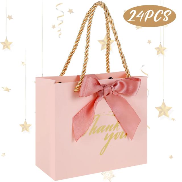 Sacos de Presente de Papel Reutilizáveis Personalizados com Alças - 24 Peças em Rosa para Casamentos e Festas