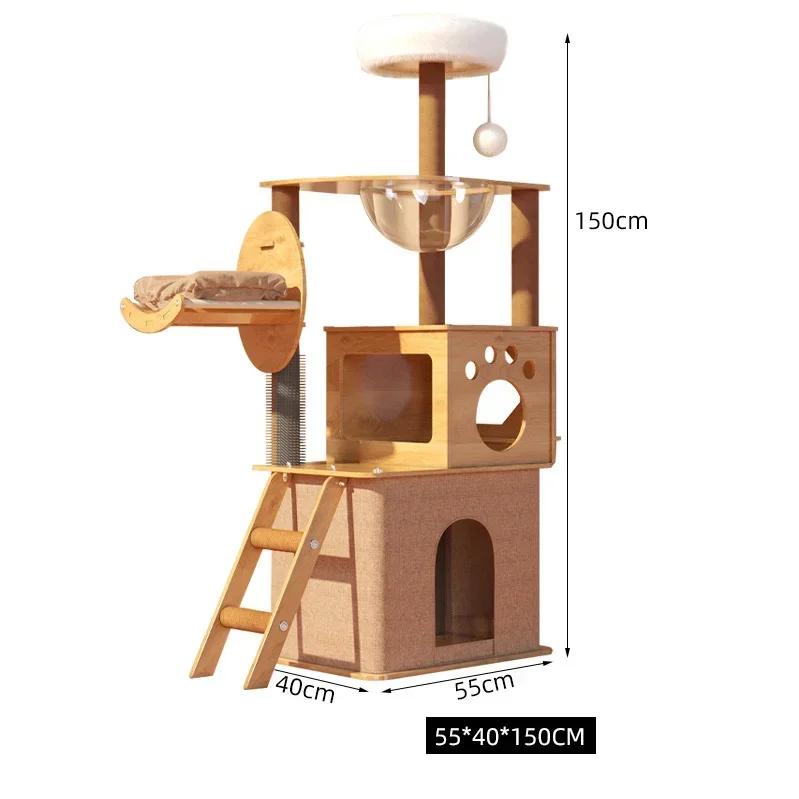 Torre de gato multifuncional, árvore de escalada e arranhando, placa de poste de sisal, casa villa com células, grande jumptoy - Image 1