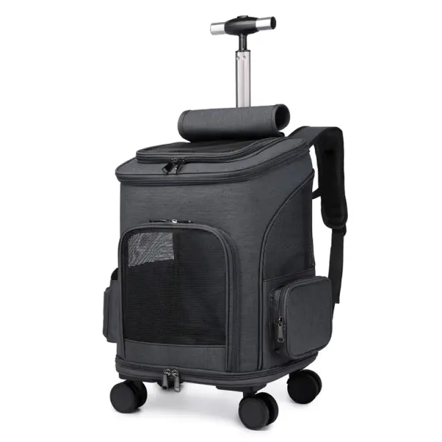 Mochila Dobrável para Pets com Roda - Grande Capacidade, Respirável e Ideal para Viagens