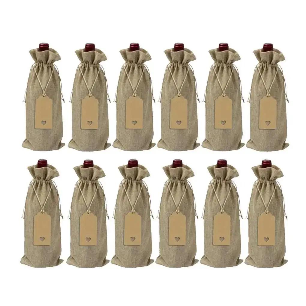 Bolsa De Garrafa De Vinho Com Cordão, Sacos De Presente, Feriado, Café, Pacote De 12 - Image 1
