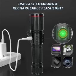 USB recarregável lanterna led, alta potência, zoom tocha tática, caça ao ar livre, pesca, caminhada, lanterna de emergência, camping, 300w - Image 5