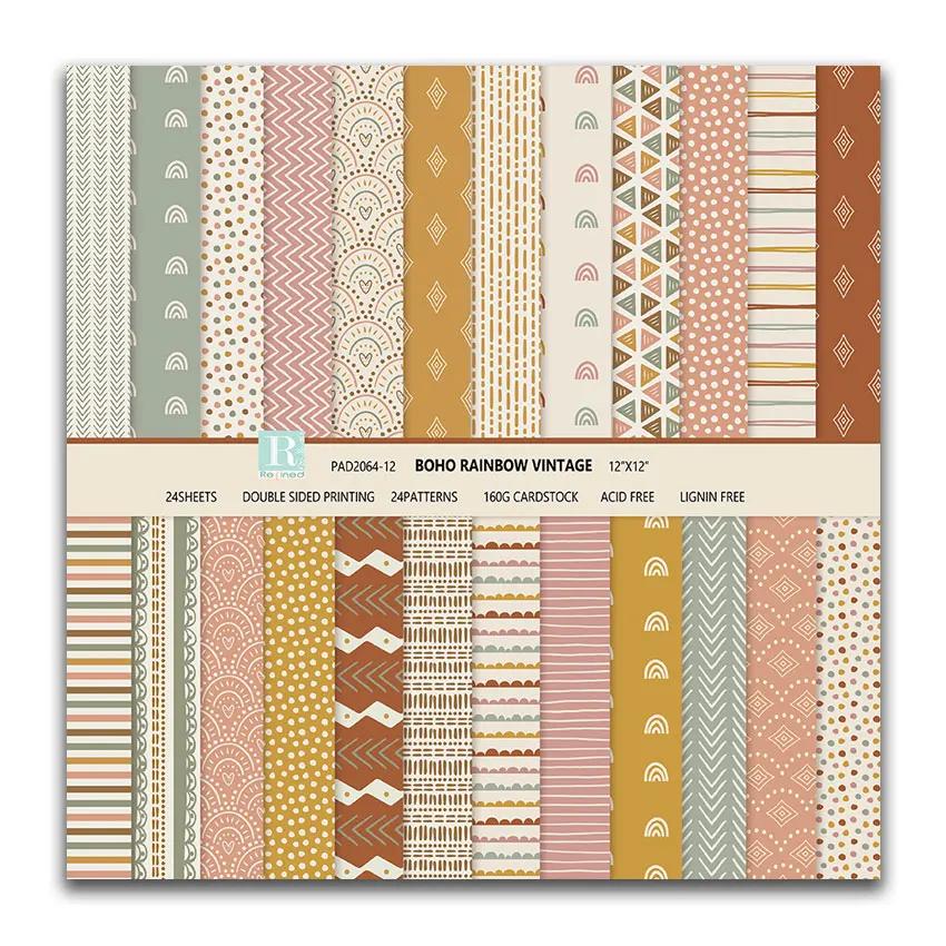 BOHO Estilo Dupla Face Impressão Cardstock, Scrapbooking Background, Pacote De Papel Modelado, 24 Folhas de 12x12 Polegadas - Image 1