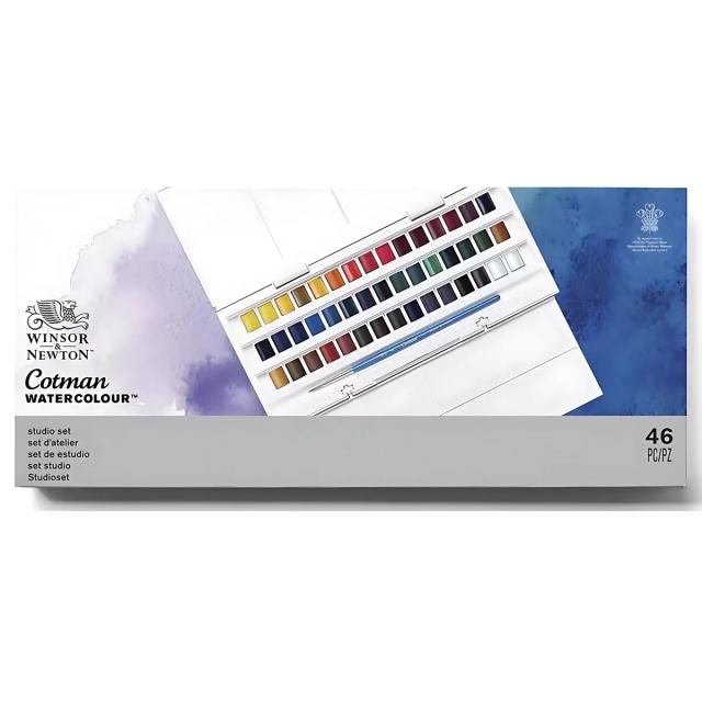 Conjunto de Tinta Aquarela Sólida Winsor e Newton com 45 Cores, Meia Bandeja e Escova, Suprimentos Portáteis para Artistas