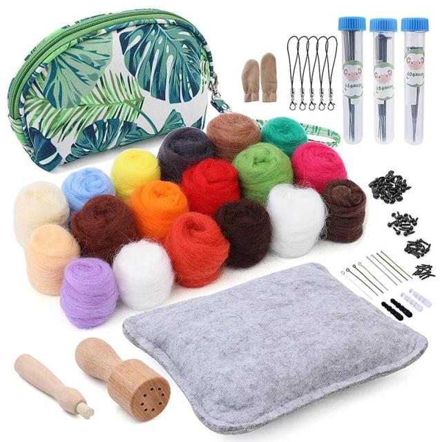 Kit Completo de Feltragem de Agulha MIUSIE com Ferramentas, Saco de Armazenamento e 18 Cores de Lã Roving para Projetos DIY