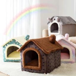 Gato bedsleep casa quente caverna dogkennel & almofada removível macio interior fechado tenda cabanas sofá para gatos de estimação kittensuppy - Image 3