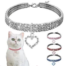 Coleiras elásticas strass, colar de três fileiras, ornamento para cachorros e gatinhos, decoração de amor, gatos e cães, novo - Image 1