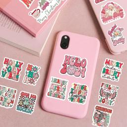 YBYAO 50 peças adesivo vintage rosa de Natal Papai Noel boneco de neve adesivos de frases à prova d'água decalques para laptop material de scrapbooking - Image 6