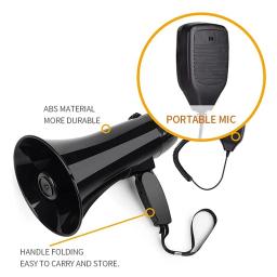 Alto-falante portátil megafone, PA bullhorn, microfone de mão destacável, sirene embutida, preto, poder 35 W - Image 6