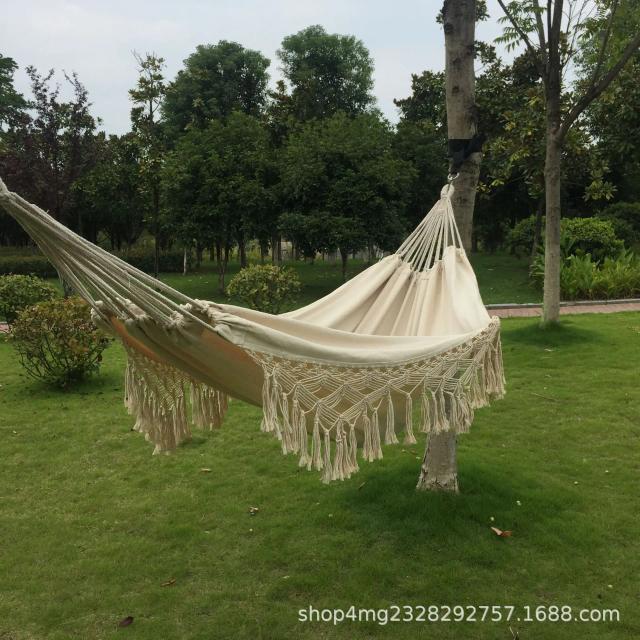Cama Pendurada Artesanal com Borla para Balanço ao Ar Livre - Cama Dupla em Lona Espessada e Antirrolamento para o Dormitório