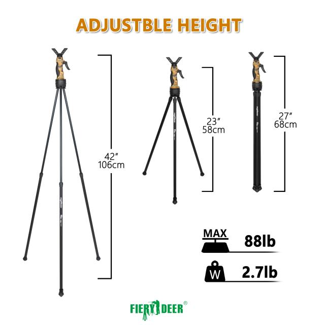Terceiro Arm Shooting Stick: Bastão de Tiro para Caça com Ajuste de Estiramento, Aperto Antiderrapante e Cabeça V-Yoke 360° Rotativa
