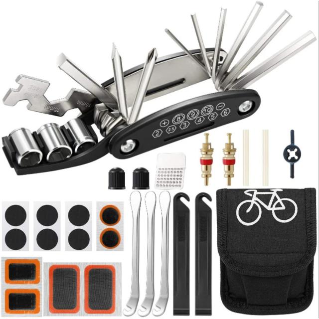 Kit de Ferramentas Portátil para Bicicleta com Bomba, Remendo, Chave Multifuncional e Acessórios de Manutenção