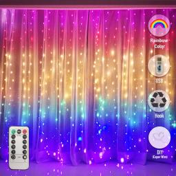 Cortina de luzes led com tema arco-íris, land de fadas, pingente de gelo, decorativas, para natal, festa, quarto, parede, decoração, casamento, 3 m x 2m - Image 1