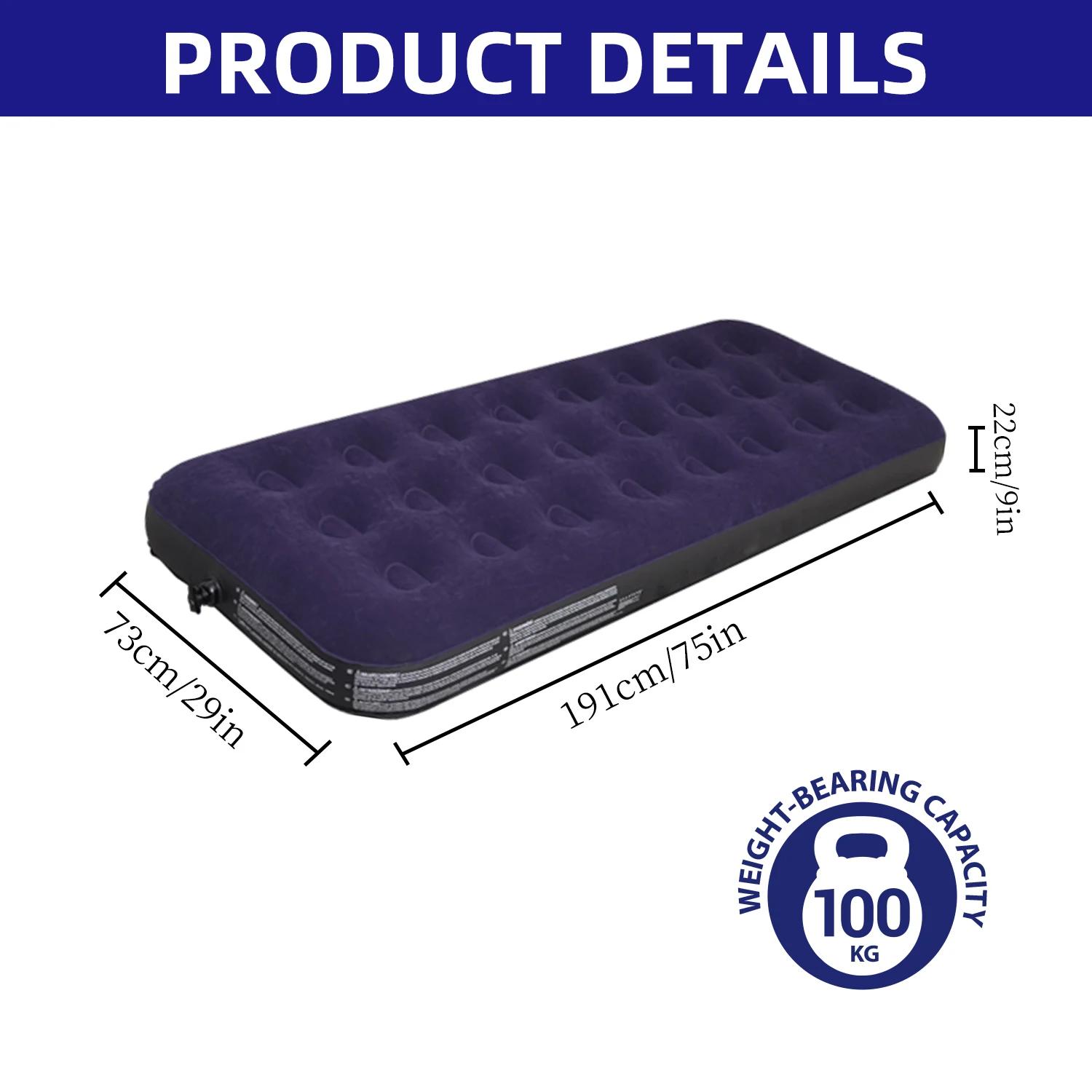 Colchão inflável com superfície flocada, Almofada para dormir, Cama para dormir, Acampamento ao ar livre, Tenda, Convidado e Viajar - Image 1